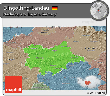 Political 3D Map of Dingolfing-Landau, semi-desaturated