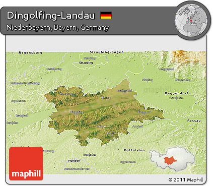 Satellite 3D Map of Dingolfing-Landau, physical outside