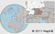 Gray Location Map of Dingolfing-Landau, highlighted country, highlighted grandparent region, hill shading