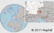 Gray Location Map of Dingolfing-Landau, highlighted country, highlighted parent region, hill shading