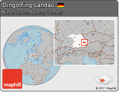 Gray Location Map of Dingolfing-Landau, highlighted grandparent region, hill shading