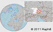 Gray Location Map of Dingolfing-Landau, highlighted grandparent region, hill shading