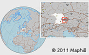 Gray Location Map of Dingolfing-Landau, highlighted parent region, highlighted grandparent region, hill shading