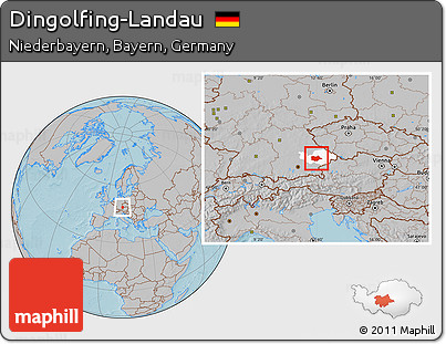 Gray Location Map of Dingolfing-Landau, highlighted parent region, hill shading