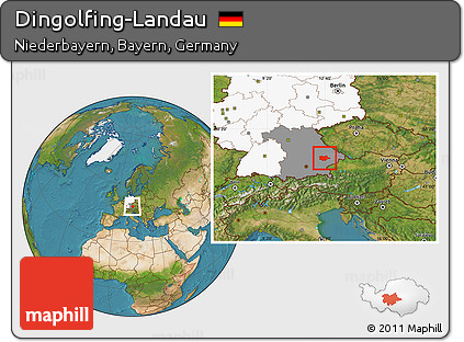 Satellite Location Map of Dingolfing-Landau, highlighted country, highlighted grandparent region