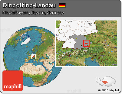 Satellite Location Map of Dingolfing-Landau, highlighted country, highlighted grandparent region