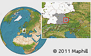 Satellite Location Map of Dingolfing-Landau, highlighted country, highlighted grandparent region