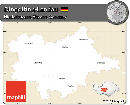 Classic Style Simple Map of Dingolfing-Landau, single color outside
