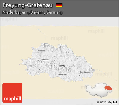 Classic Style 3D Map of Freyung-Grafenau, single color outside
