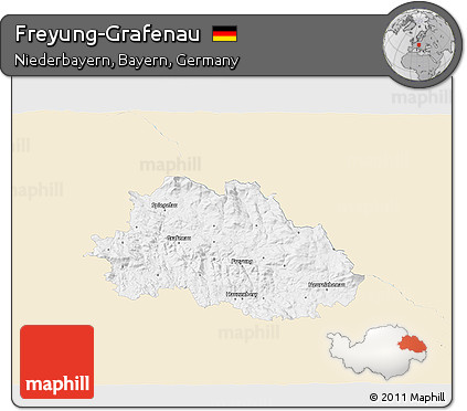 Classic Style 3D Map of Freyung-Grafenau, single color outside