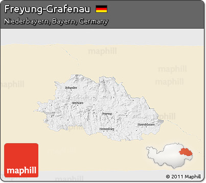 Classic Style 3D Map of Freyung-Grafenau, single color outside