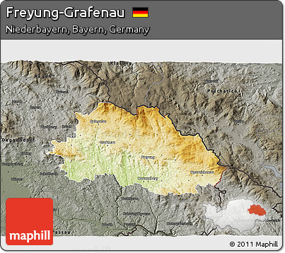 Physical 3D Map of Freyung-Grafenau, darken, semi-desaturated