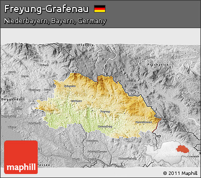Physical 3D Map of Freyung-Grafenau, desaturated