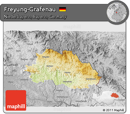 Physical 3D Map of Freyung-Grafenau, desaturated