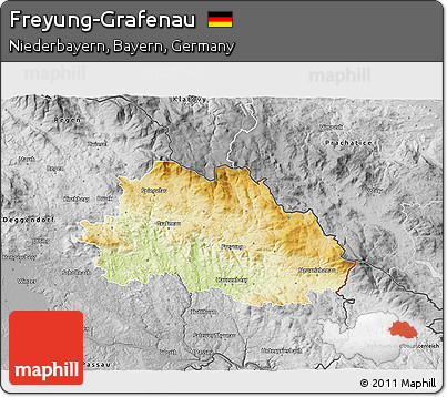 Physical 3D Map of Freyung-Grafenau, desaturated