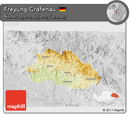 Physical 3D Map of Freyung-Grafenau, lighten, desaturated
