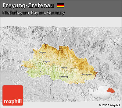 Physical 3D Map of Freyung-Grafenau, lighten, desaturated