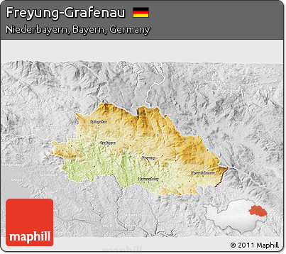 Physical 3D Map of Freyung-Grafenau, lighten, desaturated