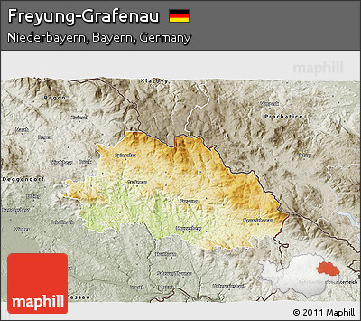 Physical 3D Map of Freyung-Grafenau, semi-desaturated