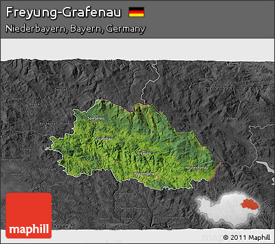 Satellite 3D Map of Freyung-Grafenau, darken, desaturated