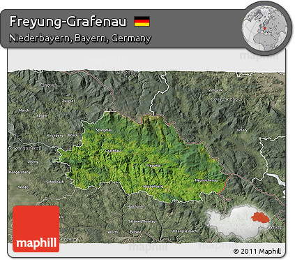 Satellite 3D Map of Freyung-Grafenau, semi-desaturated