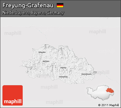 Silver Style 3D Map of Freyung-Grafenau, single color outside