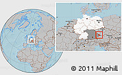 Gray Location Map of Freyung-Grafenau, highlighted country, highlighted grandparent region, within the entire country, hill shading