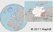 Gray Location Map of Freyung-Grafenau, highlighted country, highlighted parent region, within the entire country, hill shading