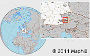 Gray Location Map of Freyung-Grafenau, highlighted country, highlighted parent region