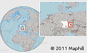 Gray Location Map of Freyung-Grafenau, highlighted grandparent region, within the entire country, hill shading