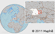 Gray Location Map of Freyung-Grafenau, highlighted grandparent region, hill shading