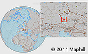 Gray Location Map of Freyung-Grafenau, hill shading