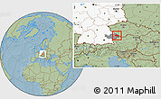Savanna Style Location Map of Freyung-Grafenau, highlighted country, highlighted parent region, hill shading