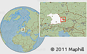 Savanna Style Location Map of Freyung-Grafenau, highlighted grandparent region, hill shading