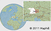 Savanna Style Location Map of Freyung-Grafenau, highlighted parent region, highlighted grandparent region, hill shading