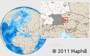 Shaded Relief Location Map of Freyung-Grafenau, highlighted country, highlighted grandparent region