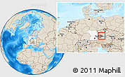 Shaded Relief Location Map of Freyung-Grafenau, highlighted parent region, highlighted grandparent region, within the entire country