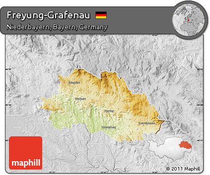 Physical Map of Freyung-Grafenau, lighten, desaturated