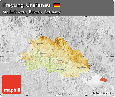 Physical Map of Freyung-Grafenau, lighten, desaturated