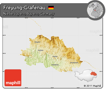 Physical Map of Freyung-Grafenau, single color outside