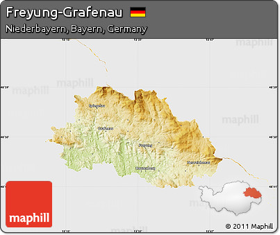 Physical Map of Freyung-Grafenau, single color outside