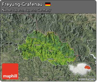 Satellite Map of Freyung-Grafenau, semi-desaturated