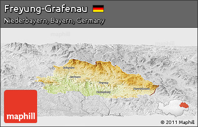 Physical Panoramic Map of Freyung-Grafenau, lighten, desaturated