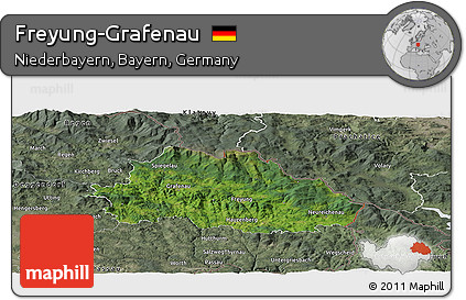 Satellite Panoramic Map of Freyung-Grafenau, semi-desaturated
