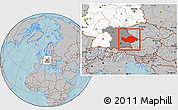 Gray Location Map of Niederbayern, highlighted country, highlighted parent region, hill shading