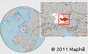 Gray Location Map of Niederbayern, highlighted parent region, hill shading