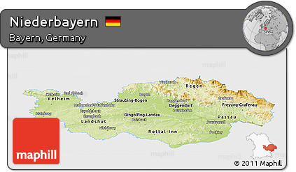 Physical Panoramic Map of Niederbayern, single color outside