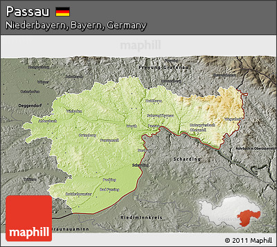 Physical 3D Map of Passau, darken, semi-desaturated