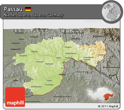 Physical 3D Map of Passau, darken, semi-desaturated