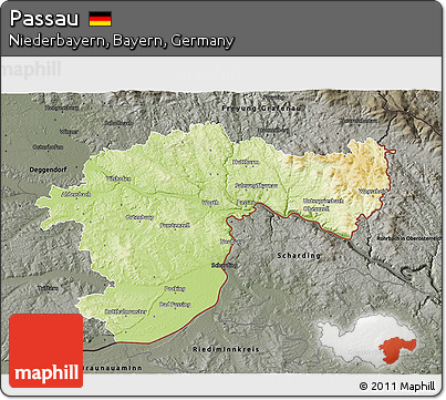 Physical 3D Map of Passau, darken, semi-desaturated